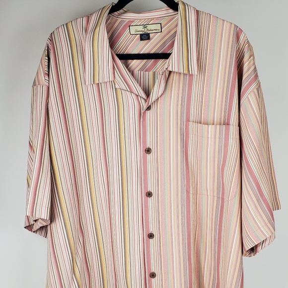 Tommy Bahama 100% Silk Pink Stripes shirt XXL - Picture 1 of 3